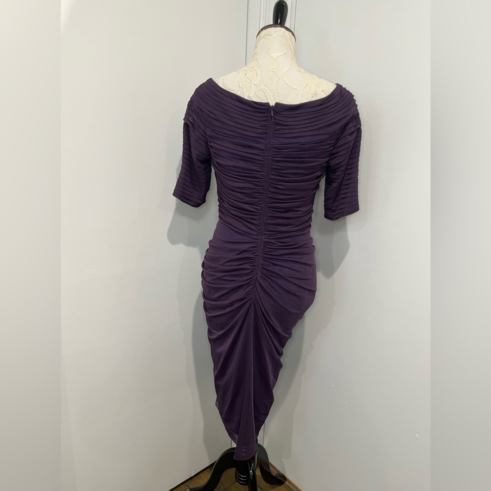 Tadashi Shoji Purple Ruched‎ Tulle Sheath Dress Sz. LP - Picture 4 of 10